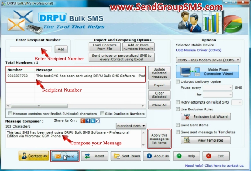 Compose and Send Text Message